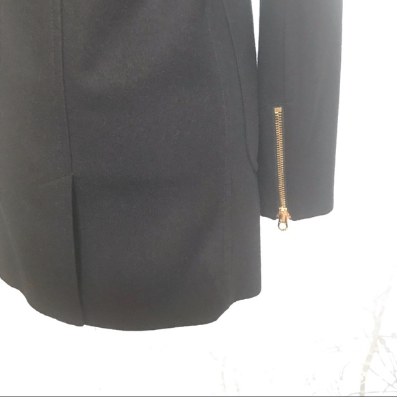 Juicy Couture black wool leather gold hardware zipper zip up long peacoat jacket - Picture 5 of 8
